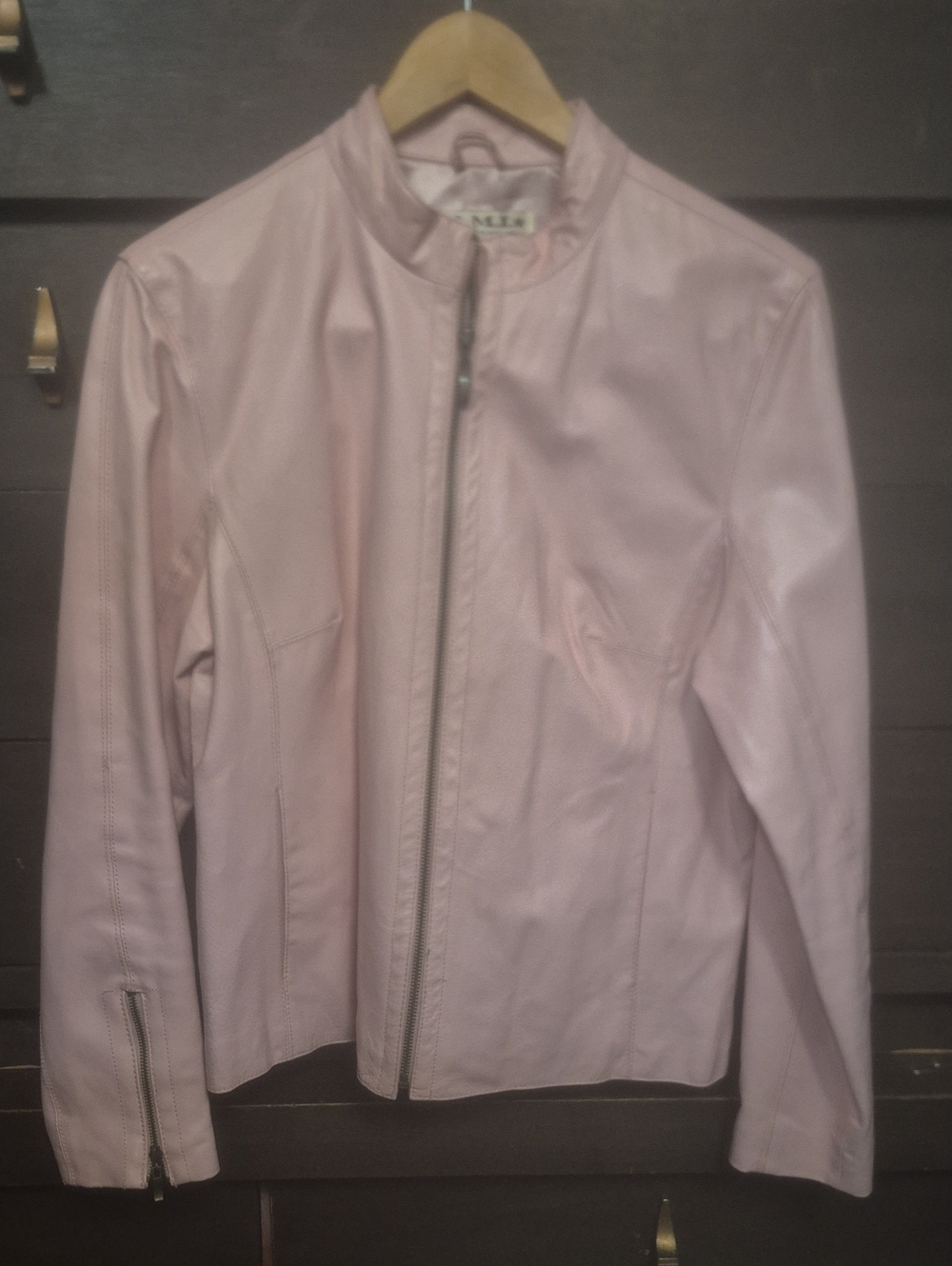 AMI Women’s Lightweight Pink Leather Jacket - Classic Biker Style